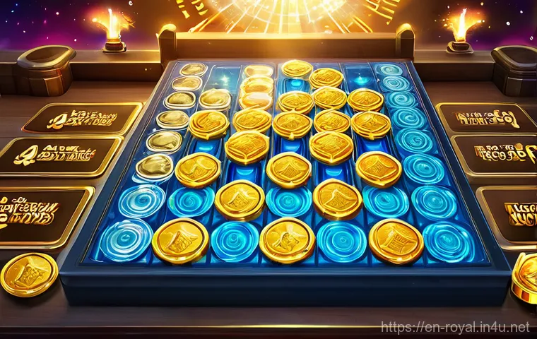 로얄매치 점수 계산 방식 - **"Unleashing the Cascade"**
    A vibrant, dynamic close-up of a Royal Match game board in the mids...