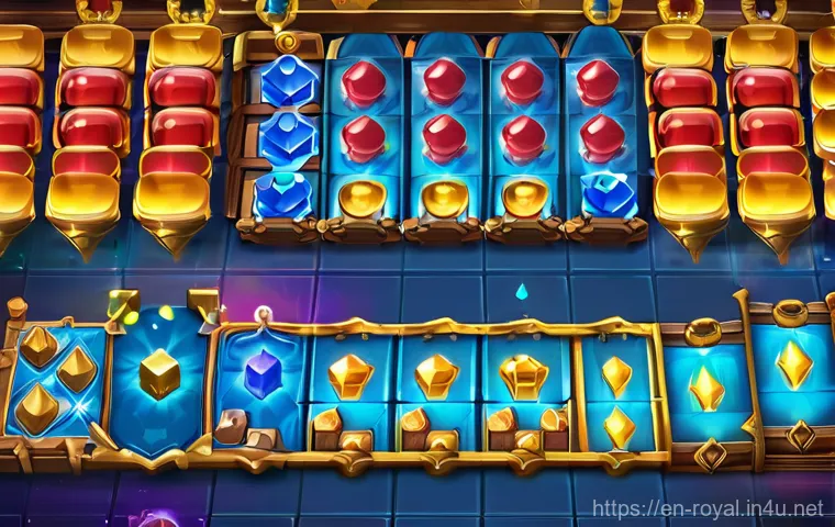 로얄매치 초보자가 꼭 알아야 할 것 - **Prompt:** A vibrant, detailed overhead view of a fantastical "Royal Match" style puzzle board, fil...