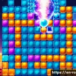 로얄매치 미션별 아이템 사용법 - A vibrant, colorful match-3 puzzle game board filled with various obstacles such as locked crates, i...