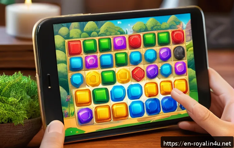 로얄매치 코치의 추천 전략 - A vibrant and colorful mobile game interface showcasing a match-3 puzzle board filled with variously...